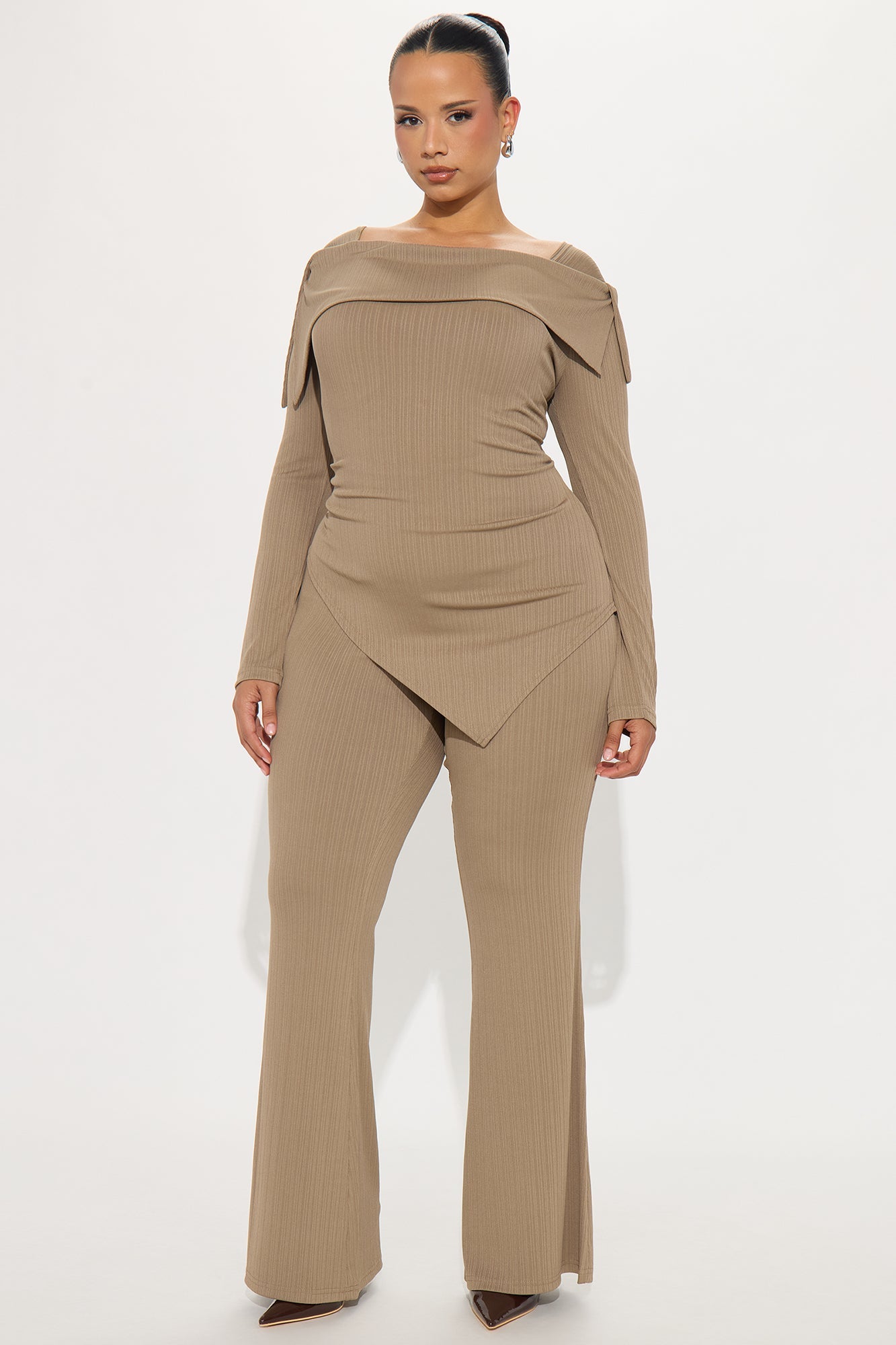 Cierra Off Shoulder Pant Set - Stone