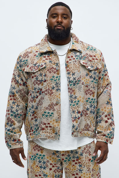 Garden Tapestry Trucker Jacket - Tan/Multi