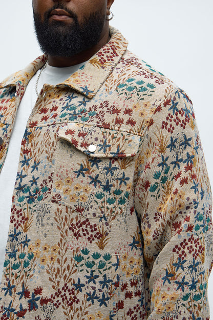 Garden Tapestry Trucker Jacket - Tan/Multi