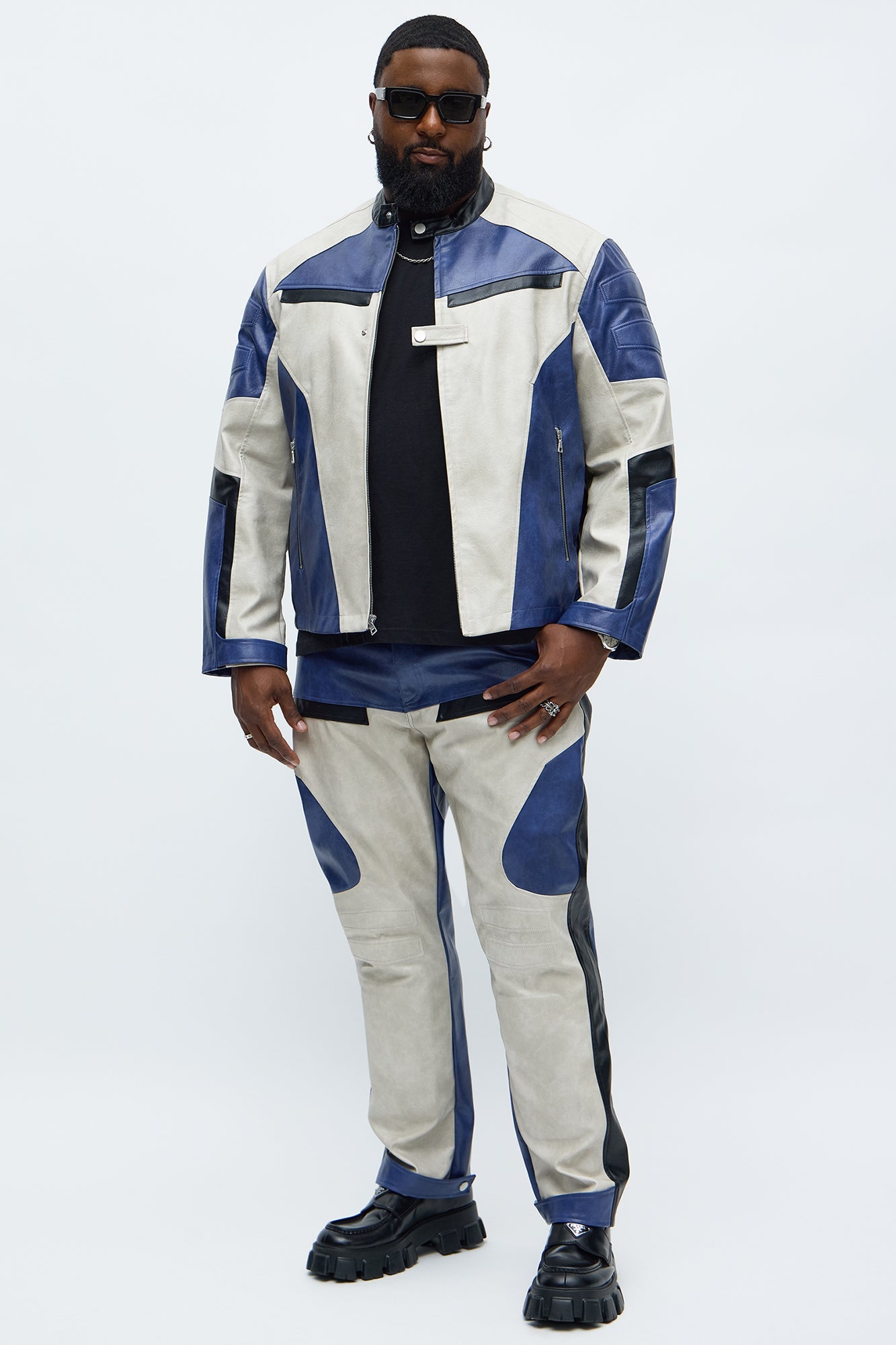 Slim Ignition Paneled Faux Leather Moto Pant - Blue/combo