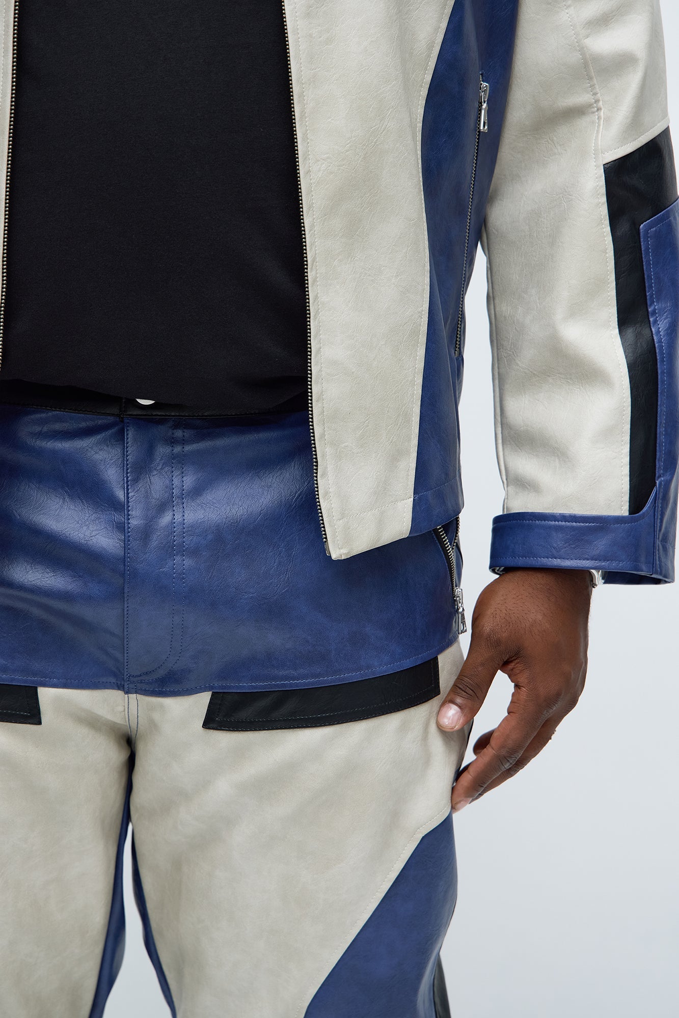Slim Ignition Paneled Faux Leather Moto Pant - Blue/combo