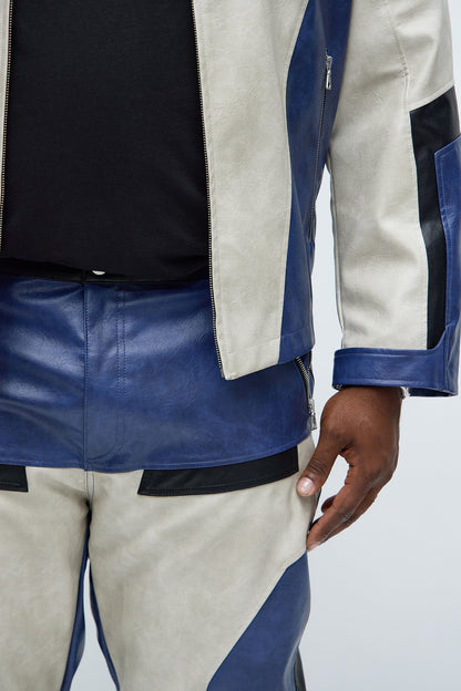 Slim Ignition Paneled Faux Leather Moto Pant - Blue/combo