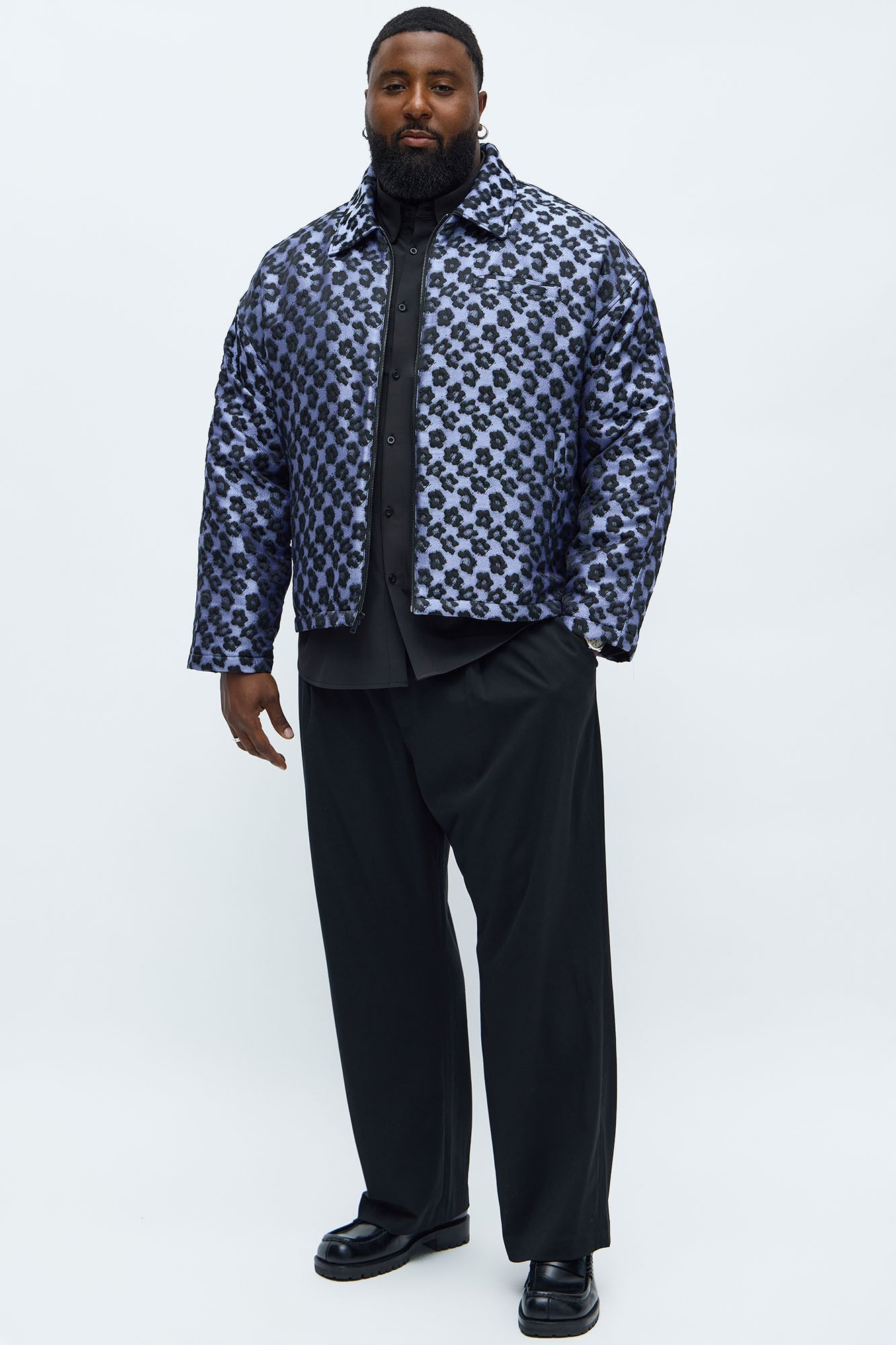 Relaxed Cropped Floral Jacquard Work Jacket - Purple