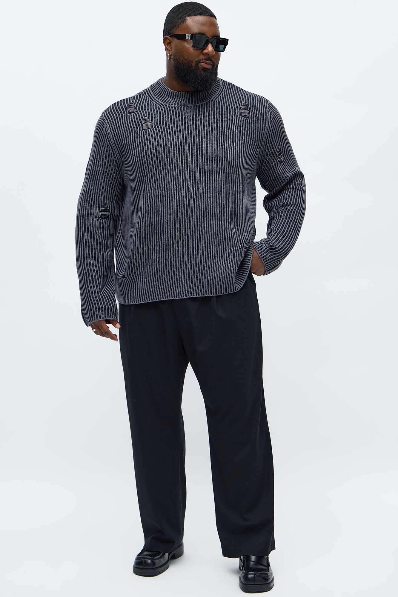 Cedarwood Distressed Mockneck Sweater - Black/combo