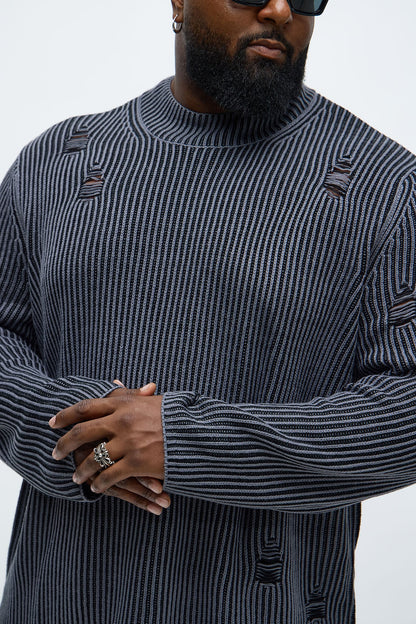 Cedarwood Distressed Mockneck Sweater - Black/combo