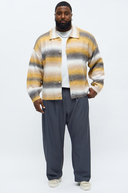 Mix Blend Striped Collared Cardigan - Multi Color