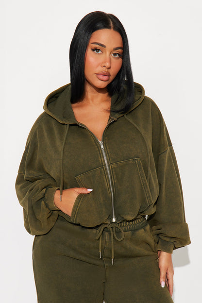 Farah Bubble Hem Washed Hoodie Jogger Set - Olive