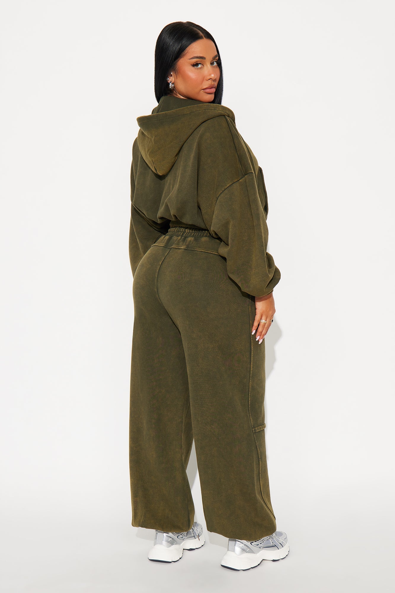 Farah Bubble Hem Washed Hoodie Jogger Set - Olive