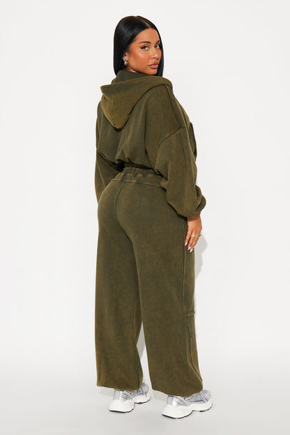 Farah Bubble Hem Washed Hoodie Jogger Set - Olive