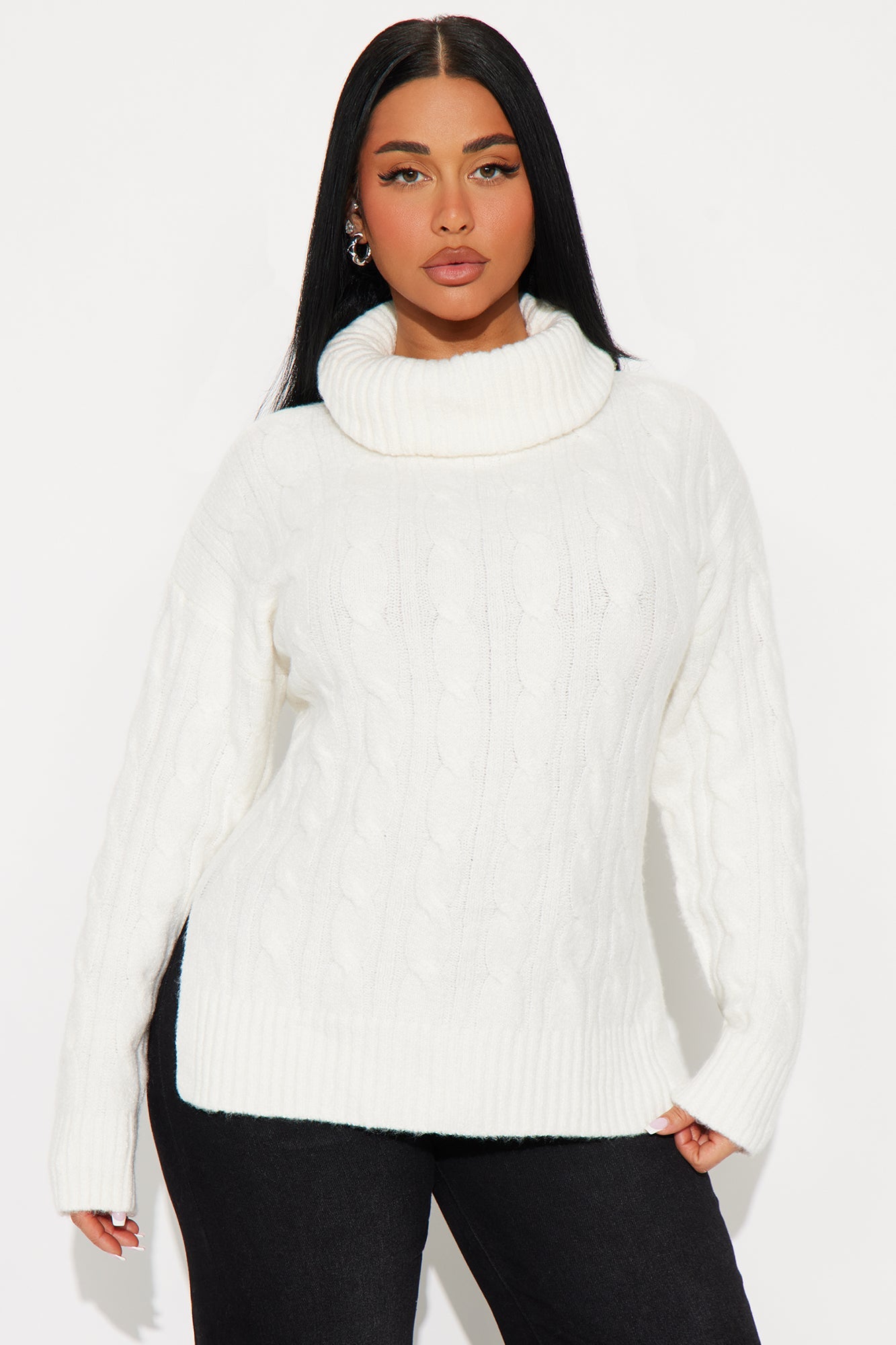 Feeling Chill Cable Knit Turtle Neck Sweater - Ivory
