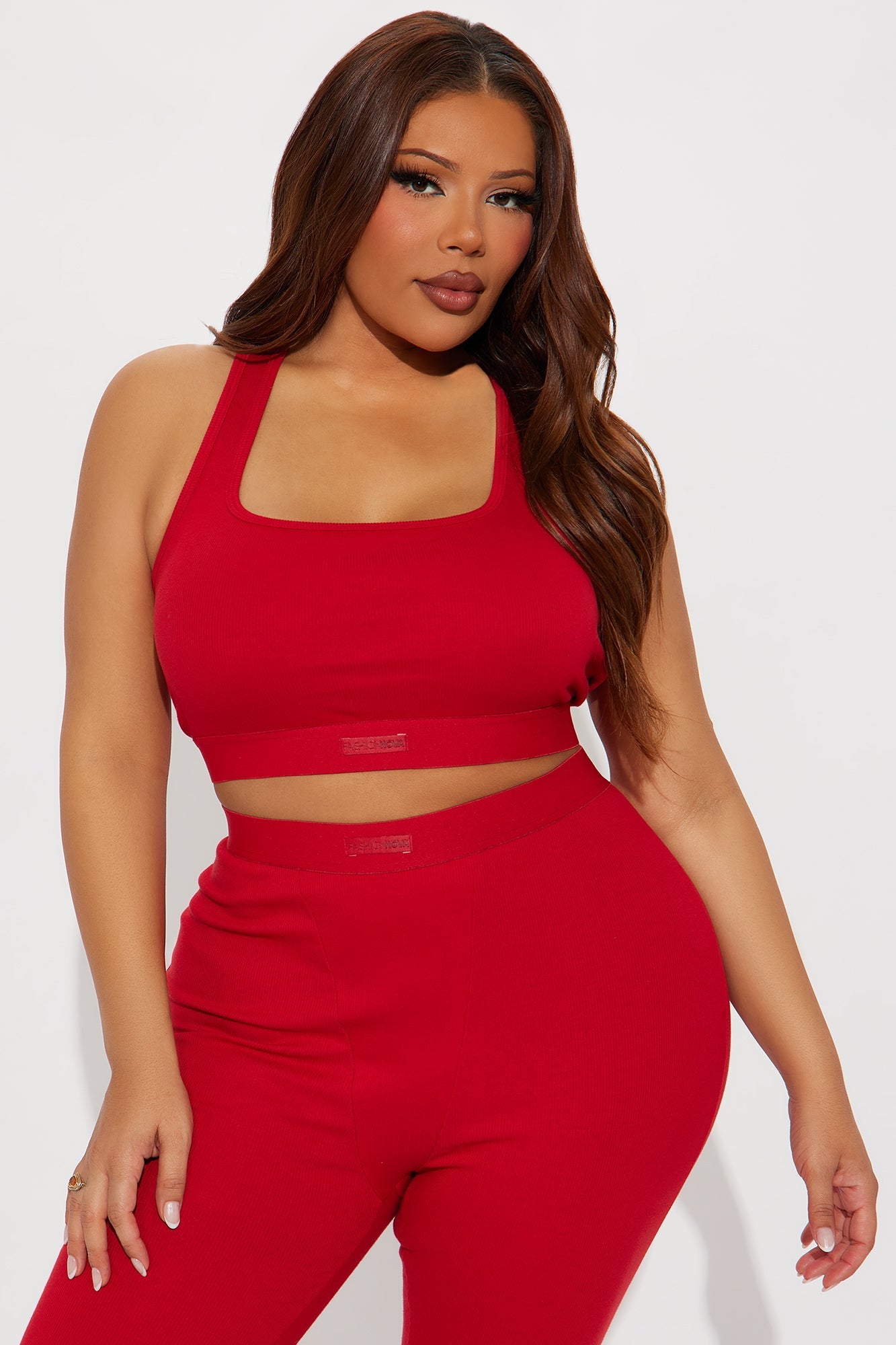 FN Mood Racerback Bra And Legging 2 Piece Ribbed Cotton Set - Red