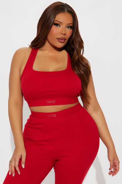 FN Mood Racerback Bra And Legging 2 Piece Ribbed Cotton Set - Red