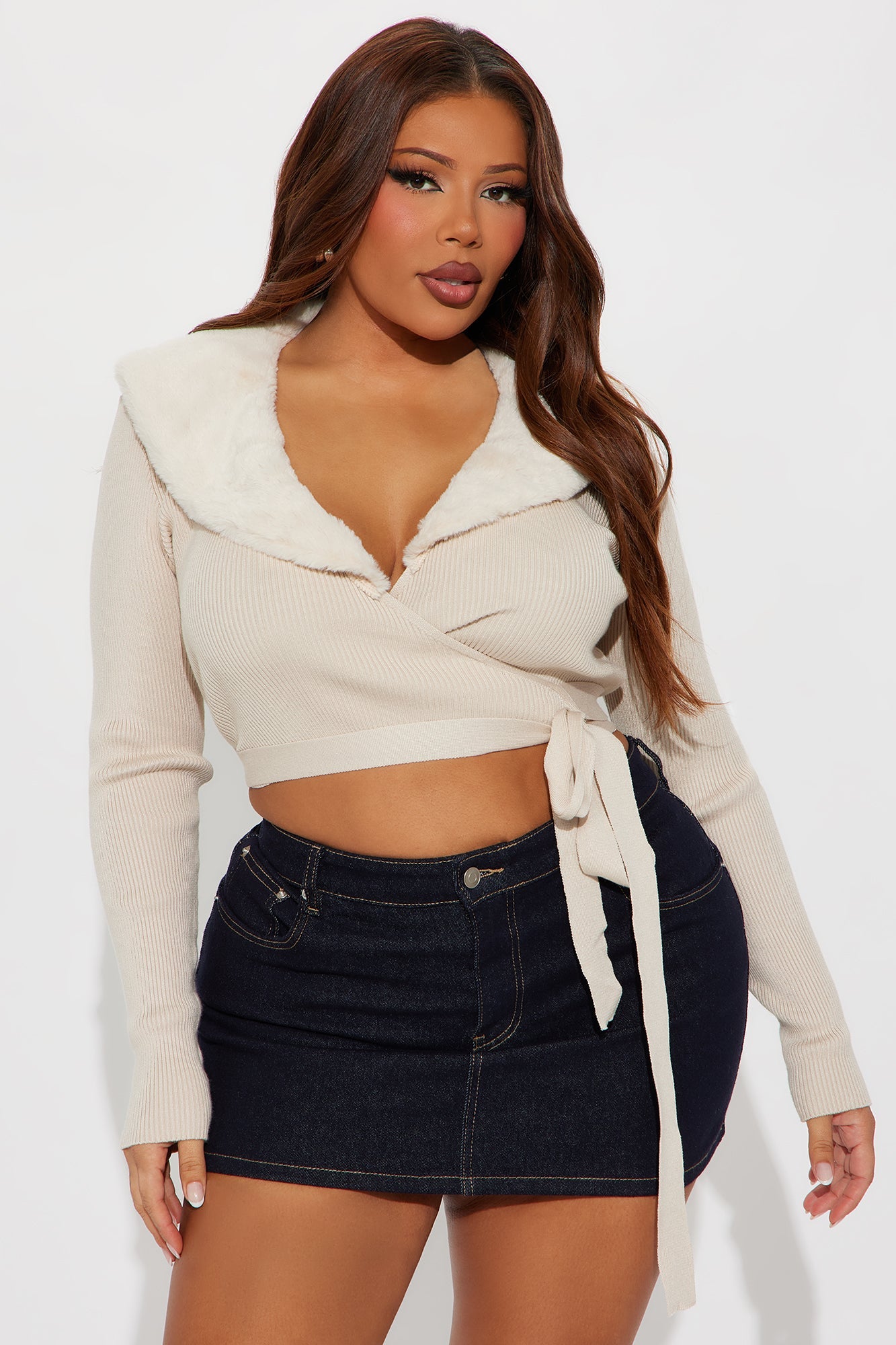 Snow Fall Faux Fur Sweater - Taupe