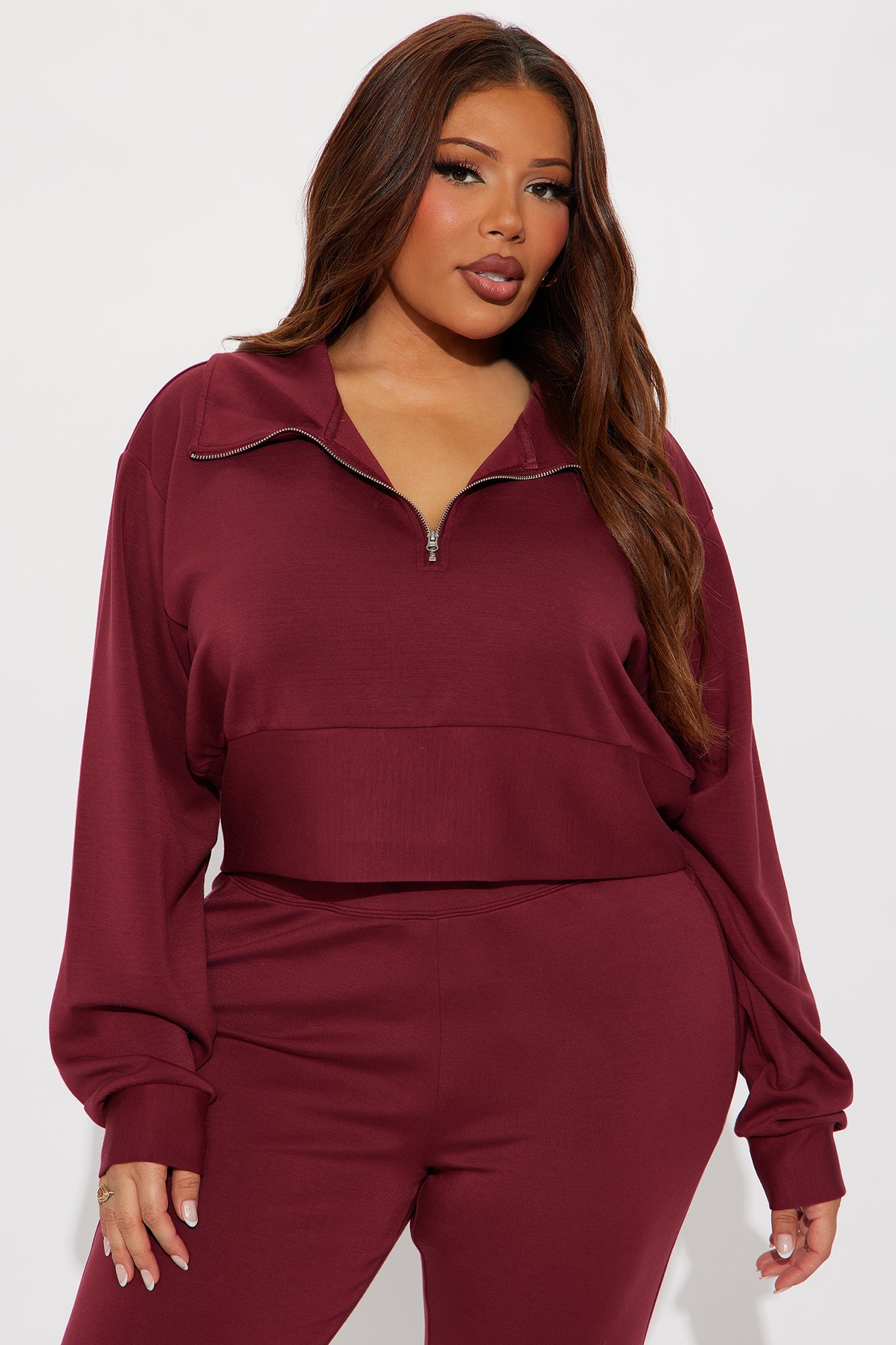 Sabrina Ultra Soft Quarter Zip Sweatshirt - Burgundy