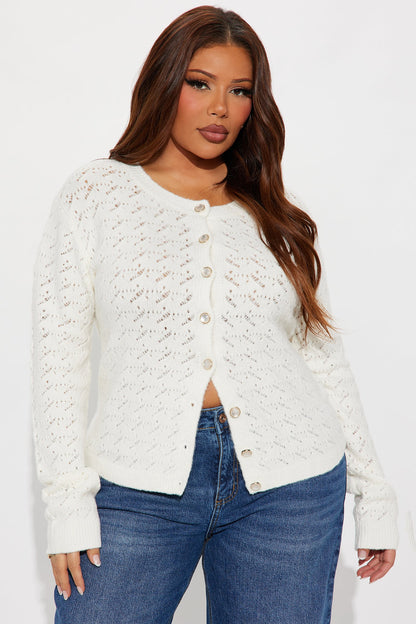 Aubrey Pointelle Cardigan Sweater - Ivory