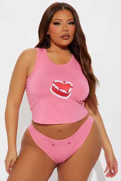 All That Cake Cotton Cami And Panty 2 Piece Set - Pink
