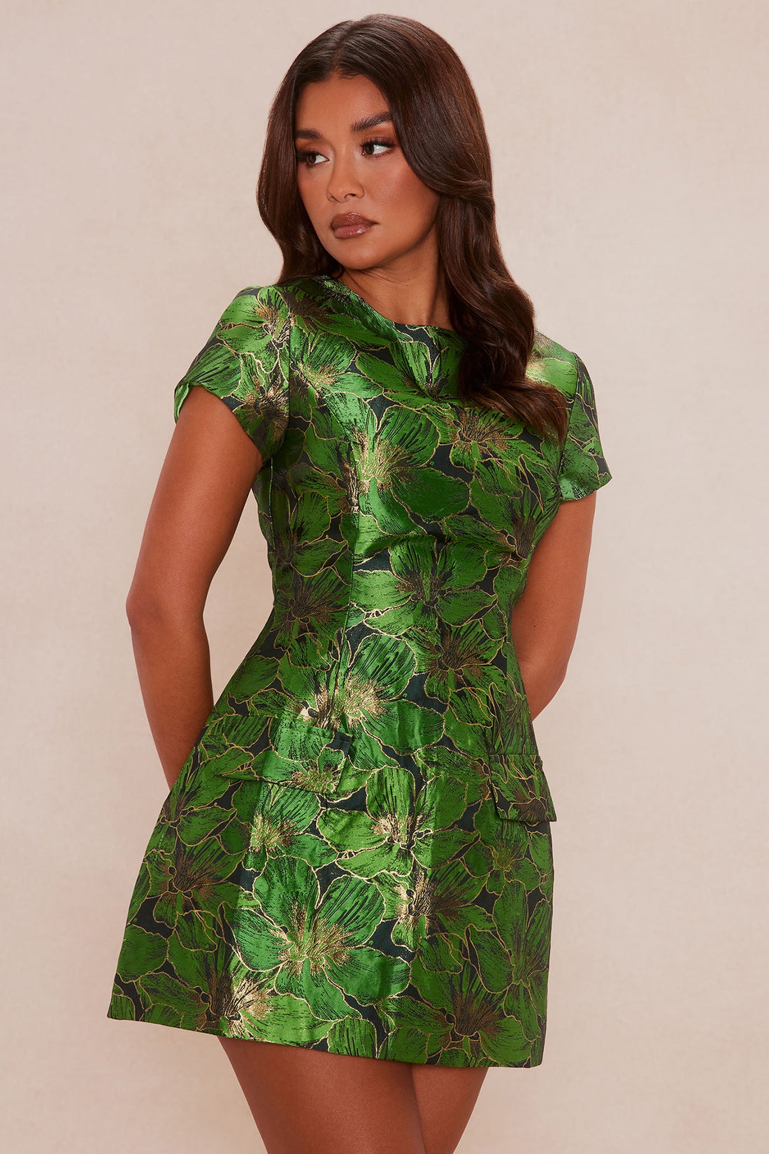 Brielle Jacquard Mini Dress - Green