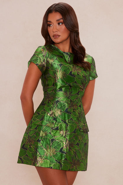 Brielle Jacquard Mini Dress - Green