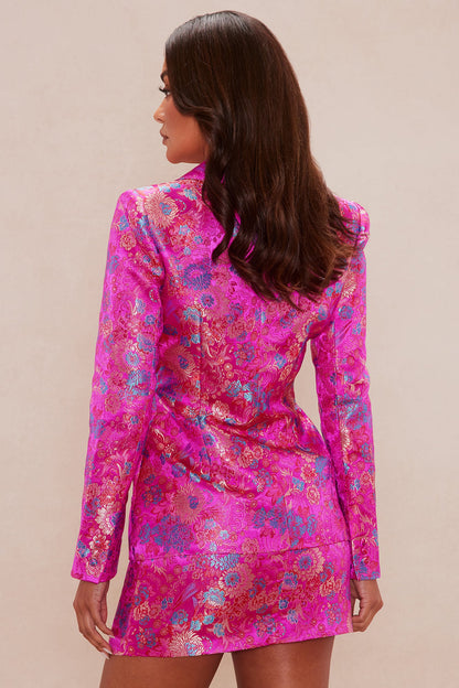Brenda Satin Floral Embroidered Skirt Set - Hot Pink