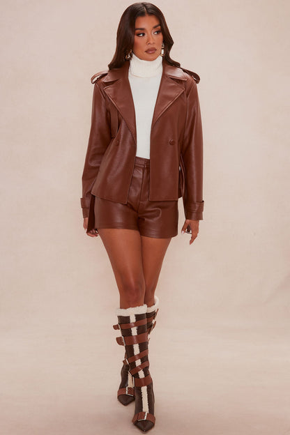 Vienna Faux Leather Short Set - Brown