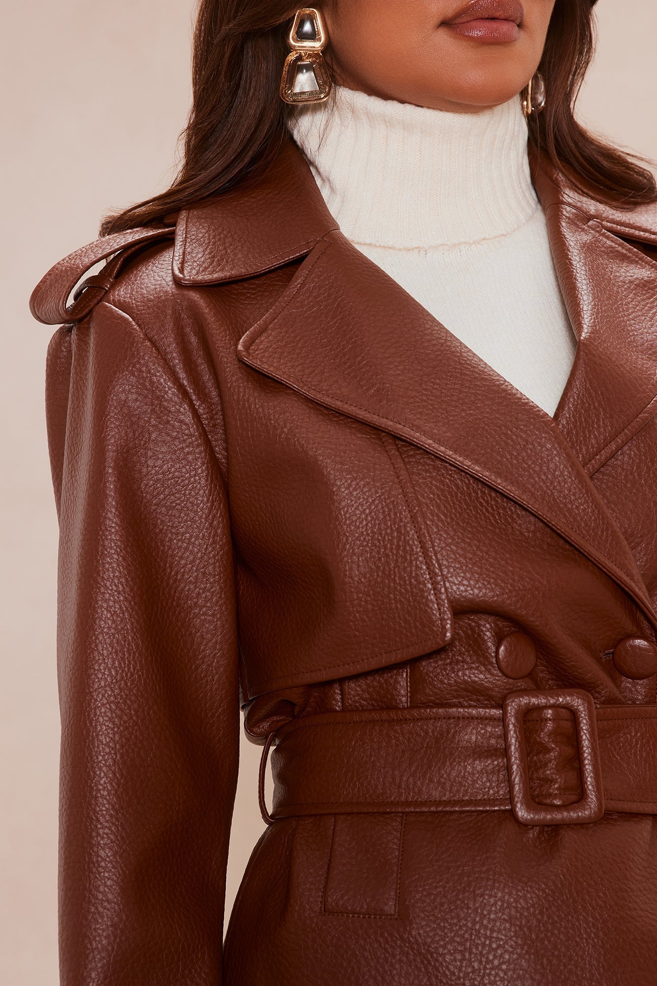 Vienna Faux Leather Short Set - Brown