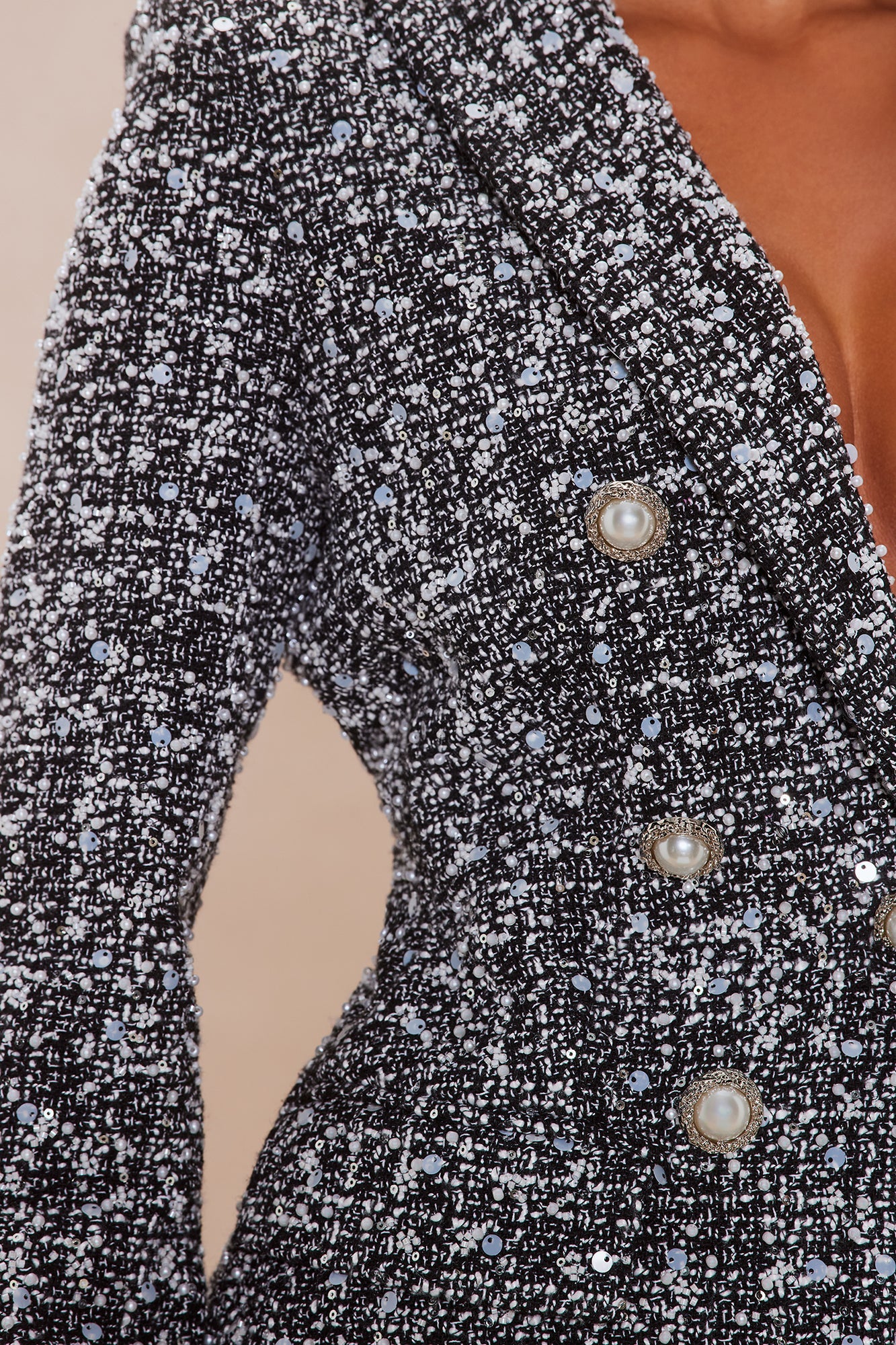 Christie Embellished Tweed Blazer - Black/White