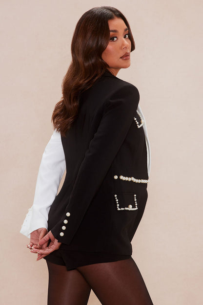 Brielle Pearl Embellished Short Set - Black/White