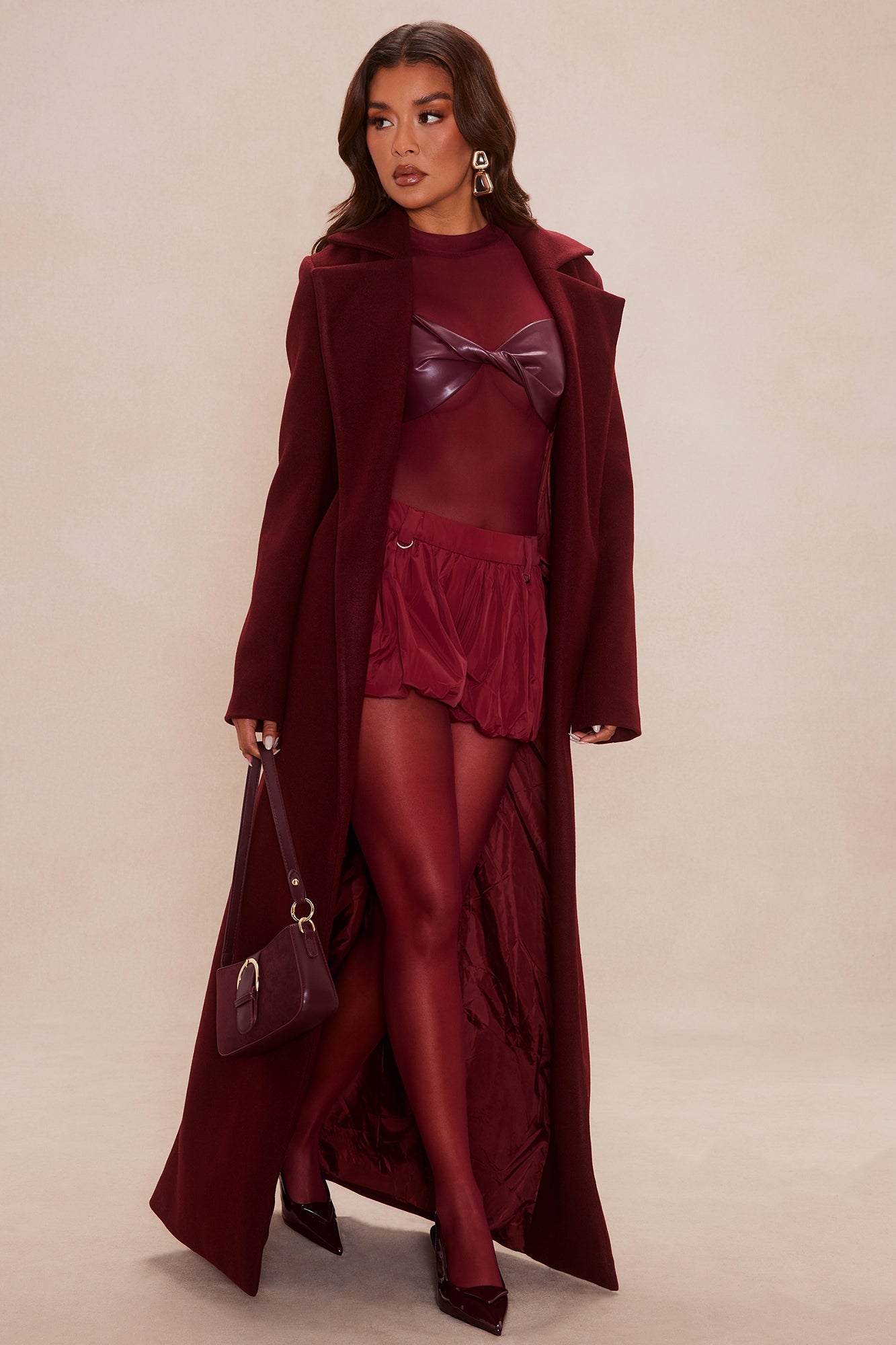 Estelle Bubble Hem Taffeta Short - Burgundy
