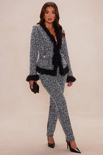 Christie Embellished Tweed Fringe Jacket - Black/White