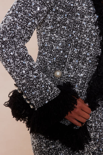 Christie Embellished Tweed Fringe Jacket - Black/White