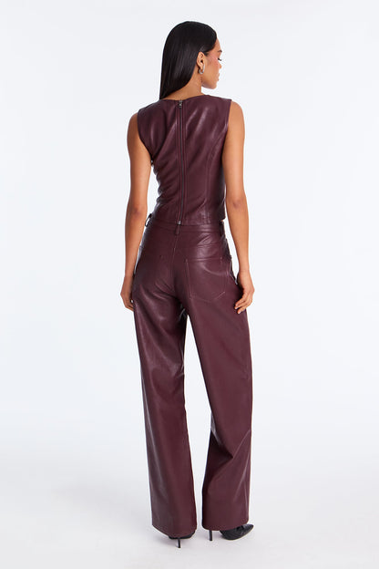 Gianna Faux Leather Pant Set - Plum