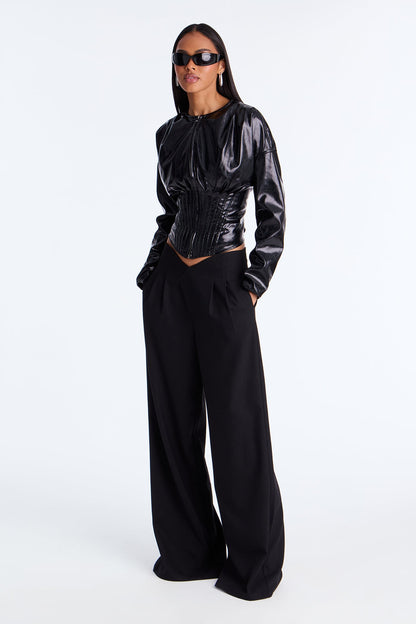 Level Up Faux Leather Fitted Jacket - Black