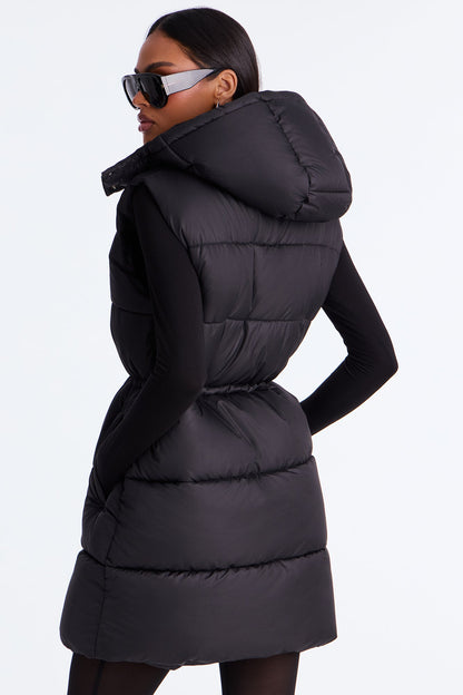 Warm Love Hooded Puffer Vest - Black