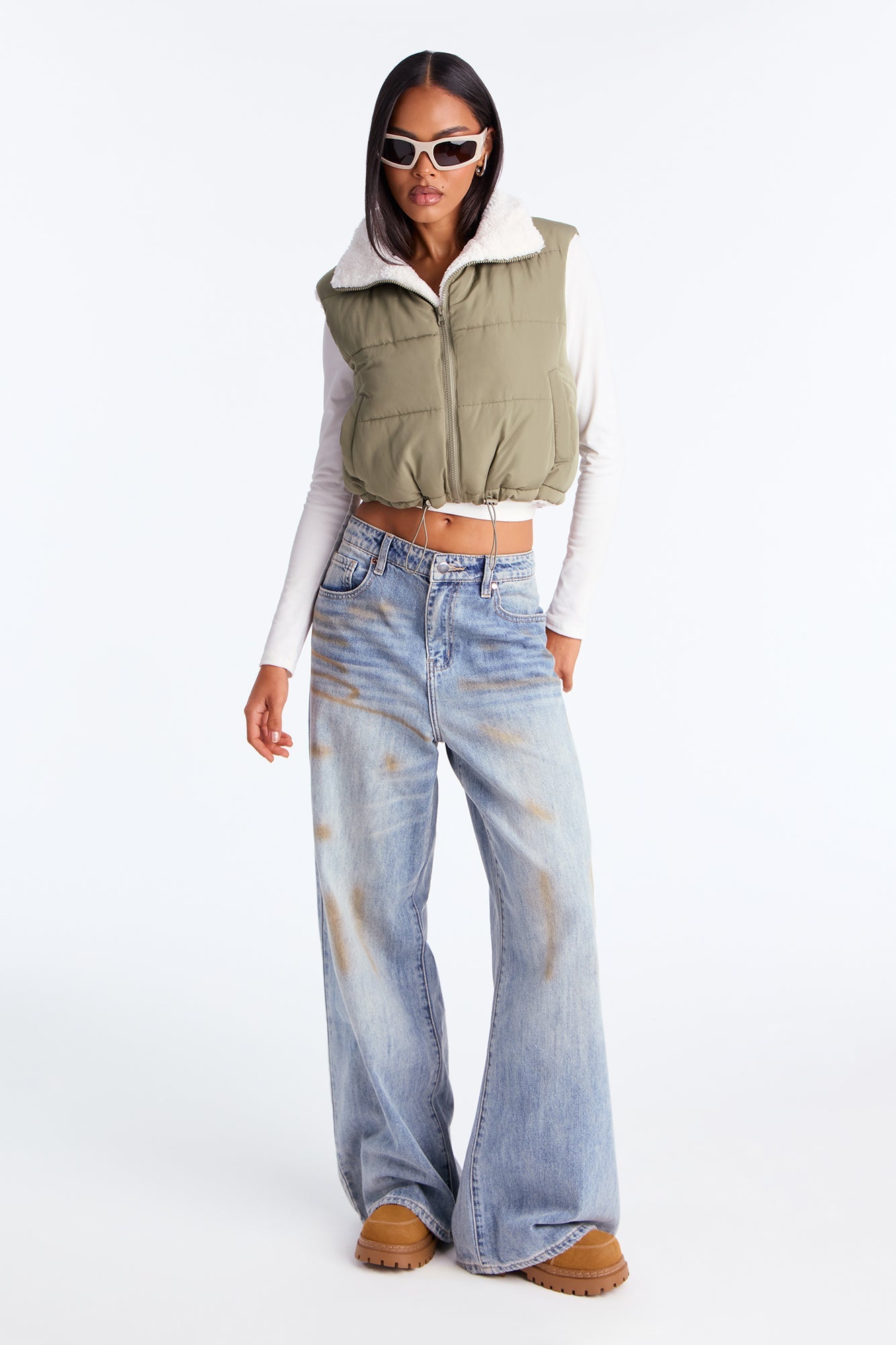 Never Too Cozy Sherpa Puffer Vest - Olive