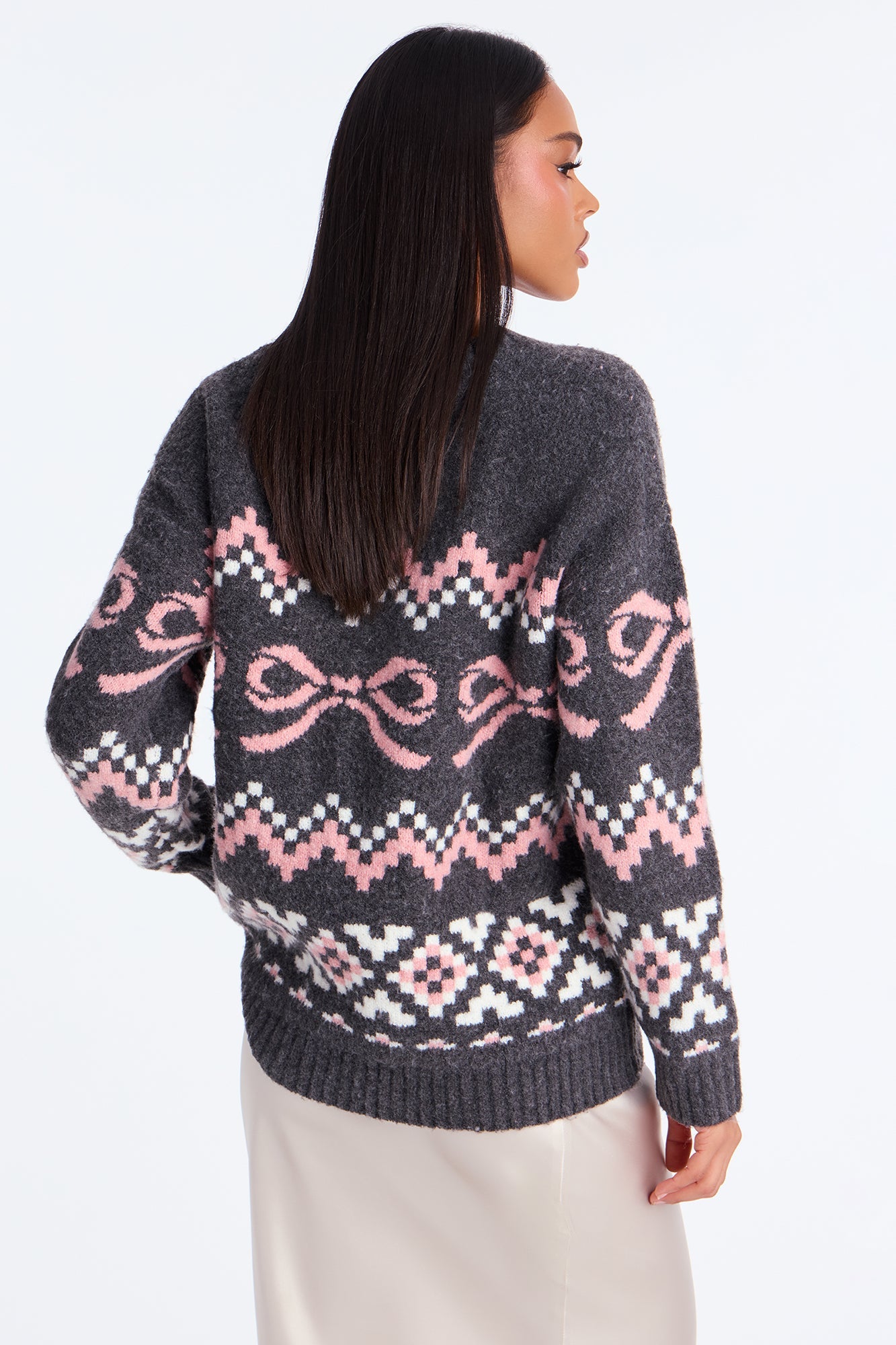 Put A Bow On It Pullover Sweater - Charcoal