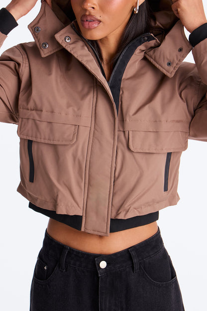Chill Flex Hooded Nylon Puffer Jacket - Brown