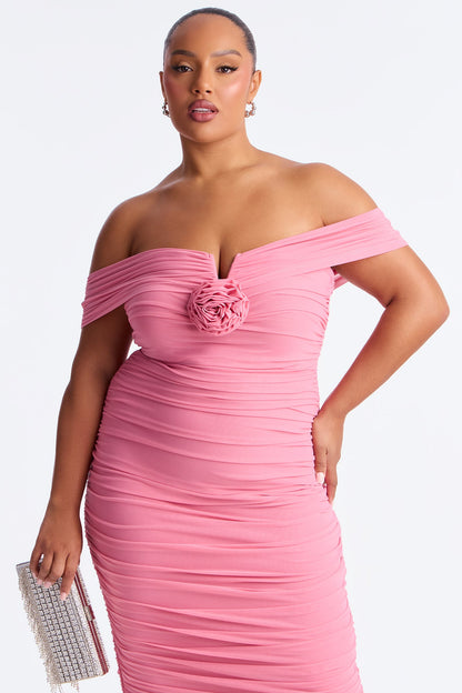Haisley Ruched Mesh Bandage Midi Dress - Mauve