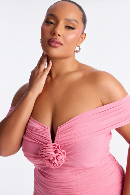 Haisley Ruched Mesh Bandage Midi Dress - Mauve