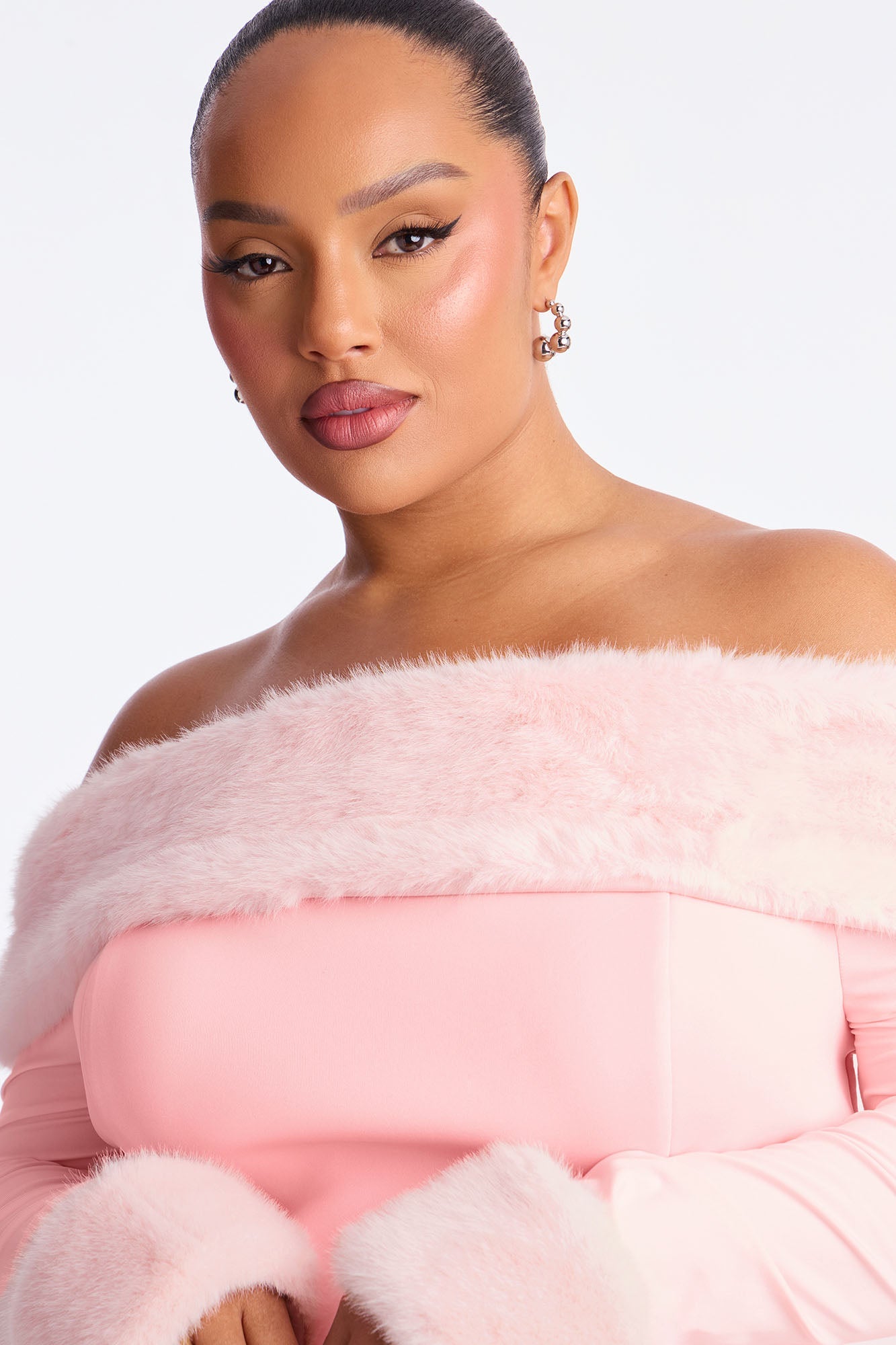 Bianca Fur Scuba Mini Dress - Pink