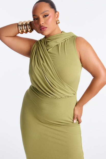 Dare Me Draped Hooded Maxi Dress - Chartreuse