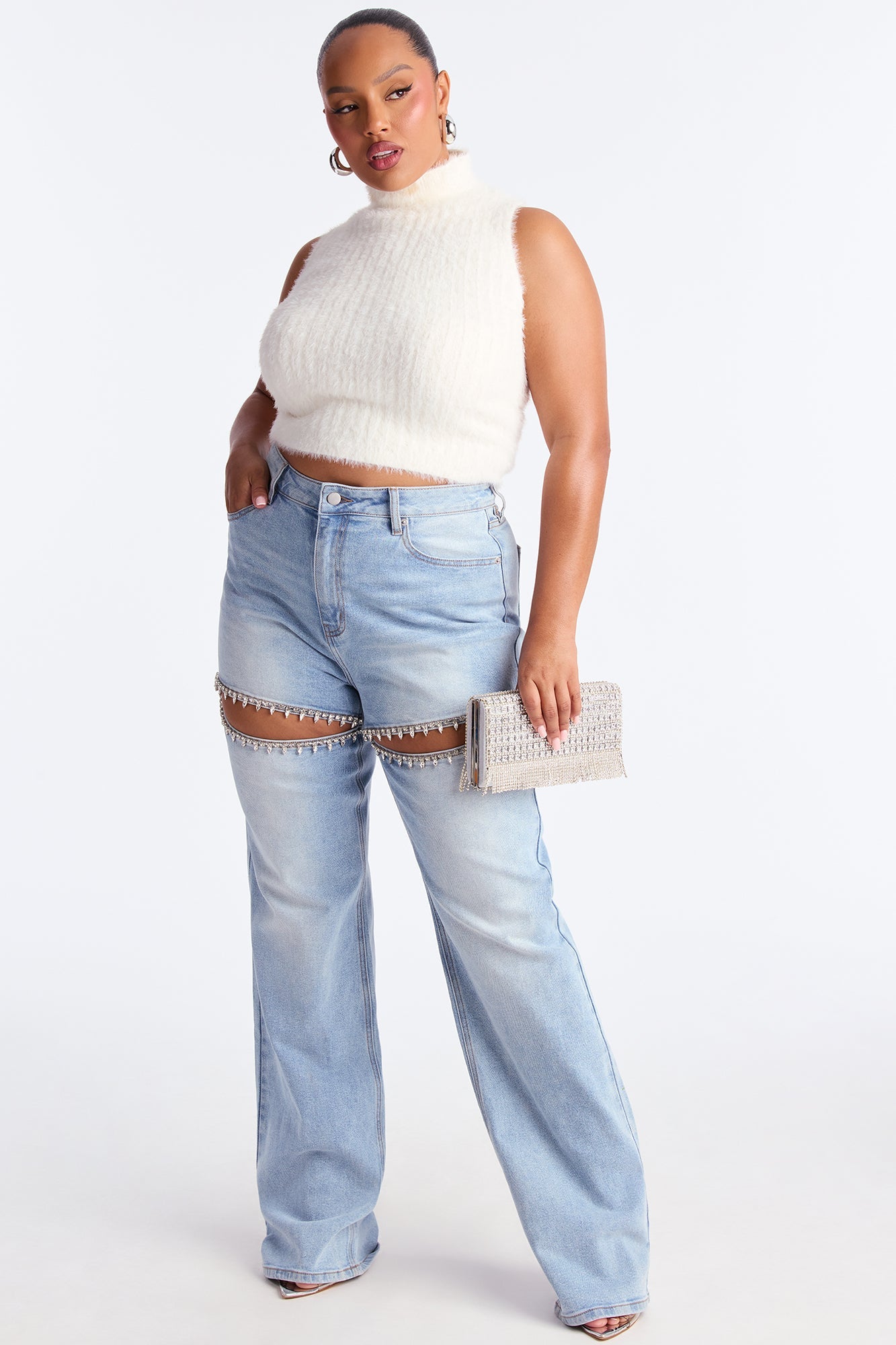 Tall You Belong With Me Stretch Embellished Straight Leg Jeans - Light Wash