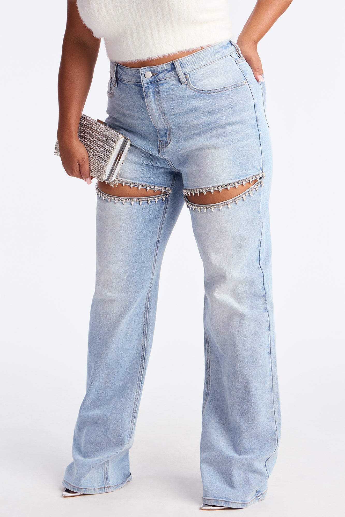 Tall You Belong With Me Stretch Embellished Straight Leg Jeans - Light Wash