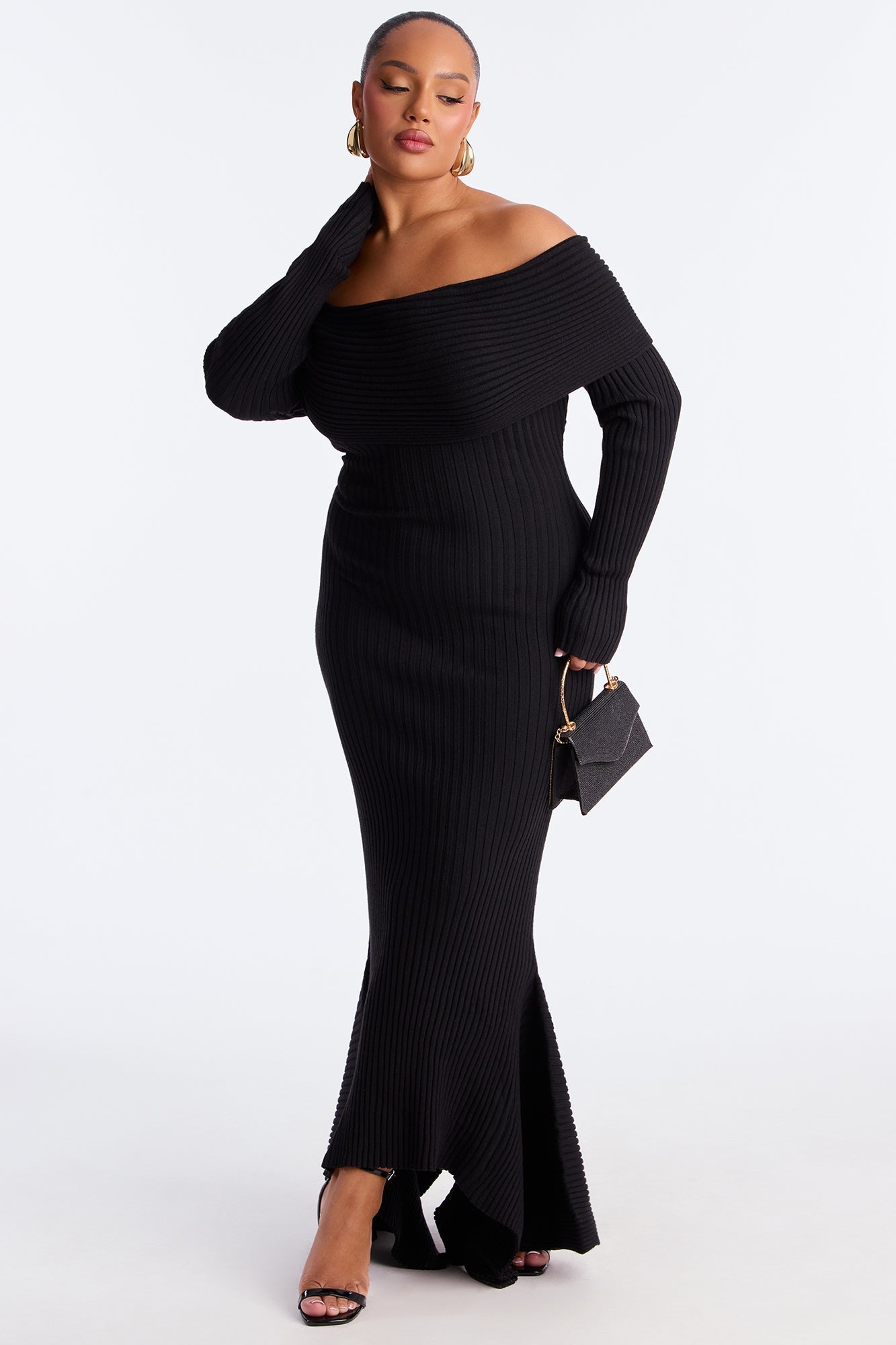 GF Material Sweater Maxi Dress - Black