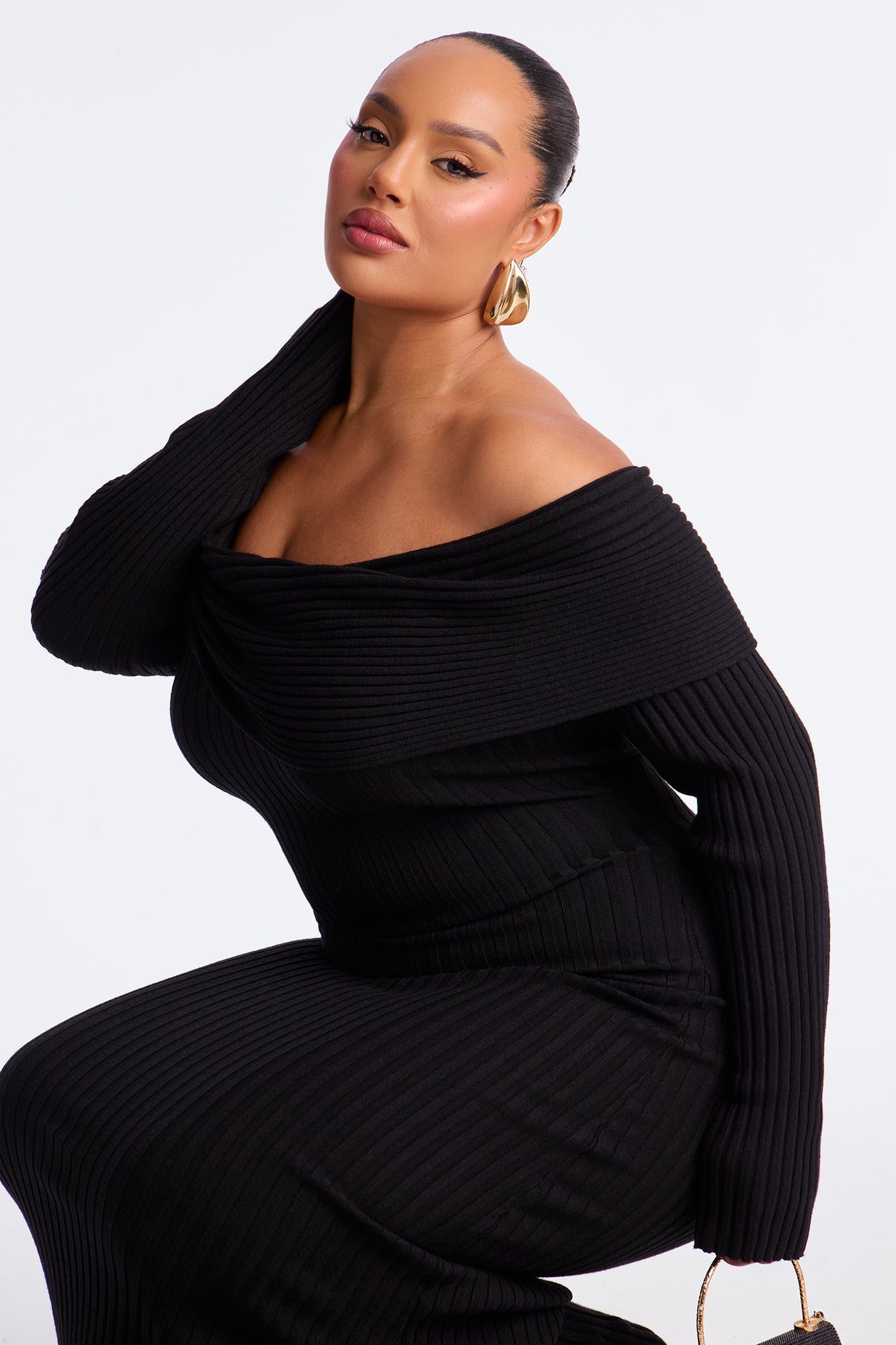 GF Material Sweater Maxi Dress - Black