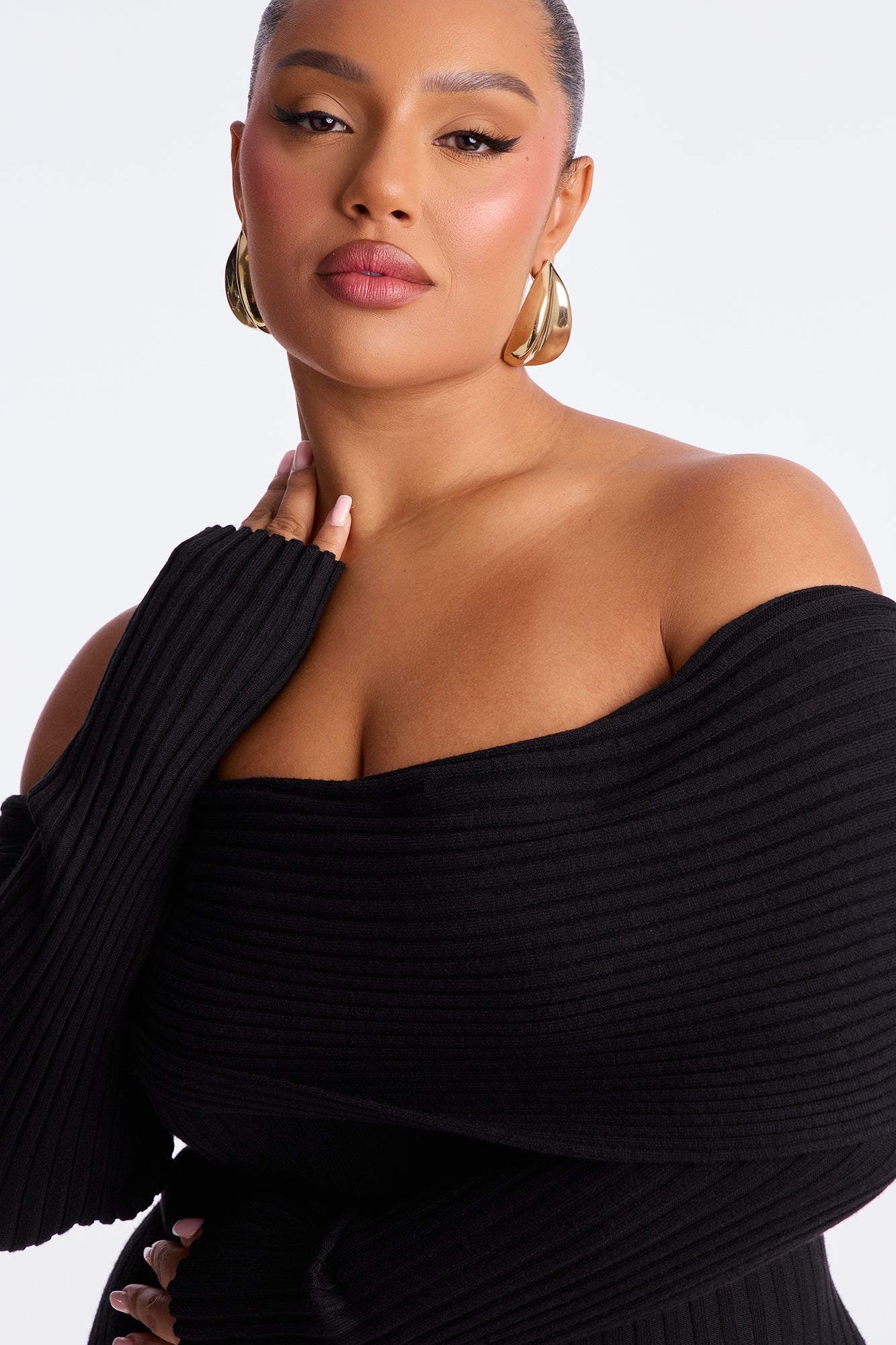 GF Material Sweater Maxi Dress - Black