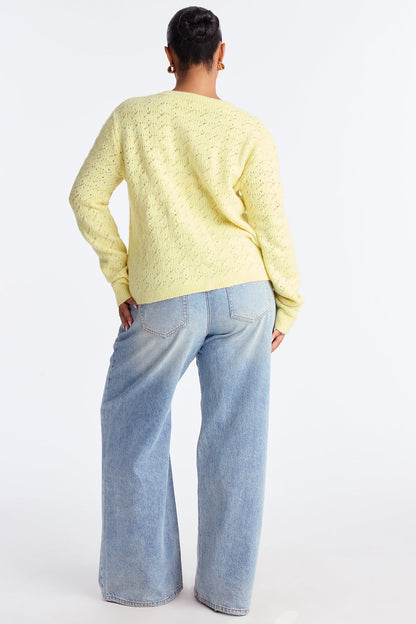 Aubrey Pointelle Cardigan Sweater - Butter Yellow