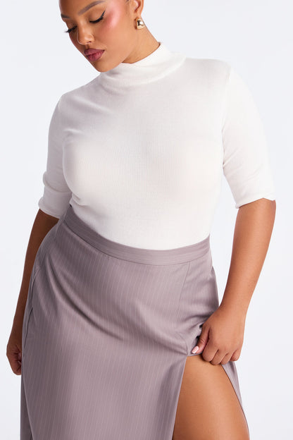 Briefcase Baddie Pinstripe Maxi Skirt - Charcoal/combo