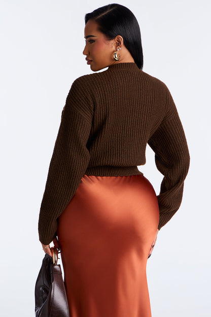 Bring Me Coffee Chunky Knit Pullover Sweater - Chocolate
