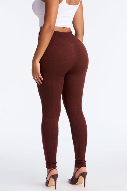 Fireside Cozy Cable Knit Fleece Legging 28″ - Brown