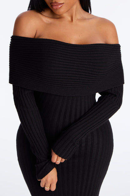 GF Material Sweater Maxi Dress - Black